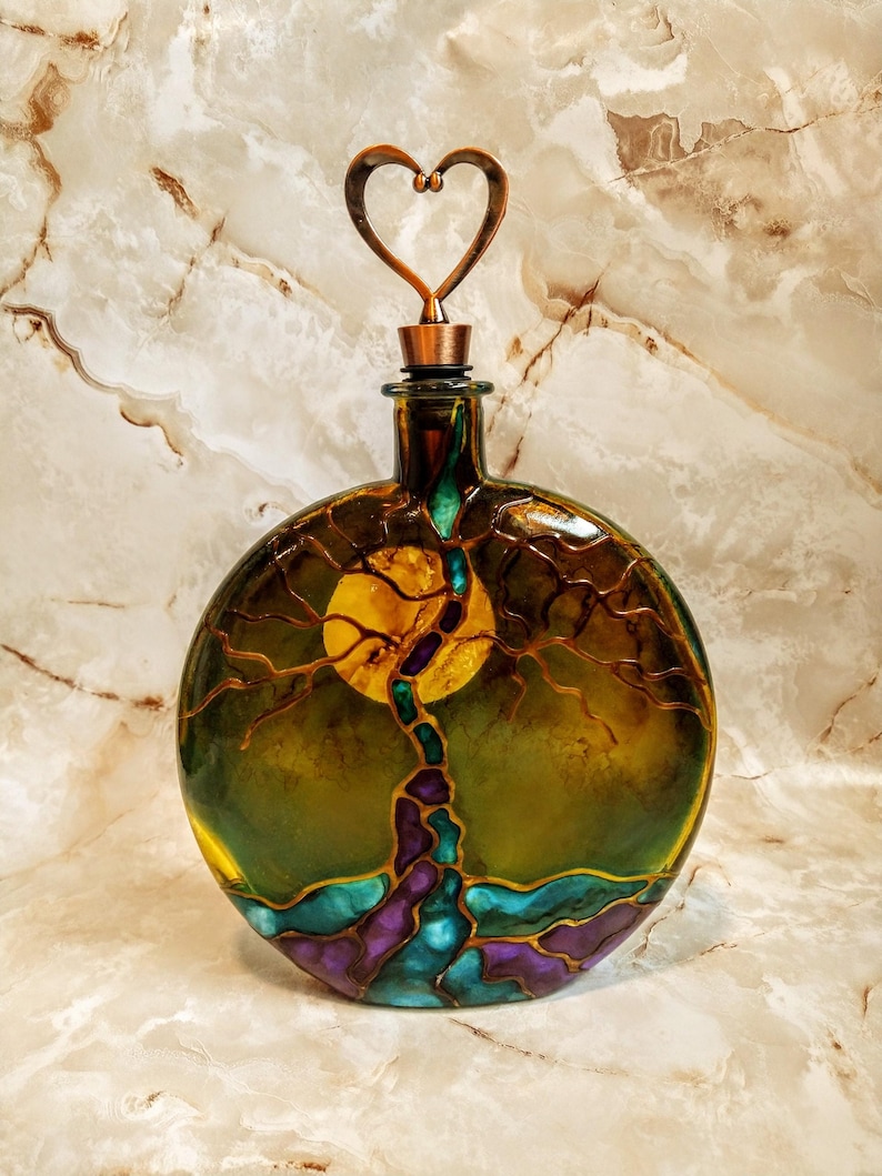 Tree Of Life Cremation Hand Painted Tree Of Life Urn for Ashes : Glow in the Dark Moon , Memorial Keepsake image 11
