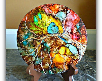 Bluebird Painting on Metal: Round Metal Wall Art