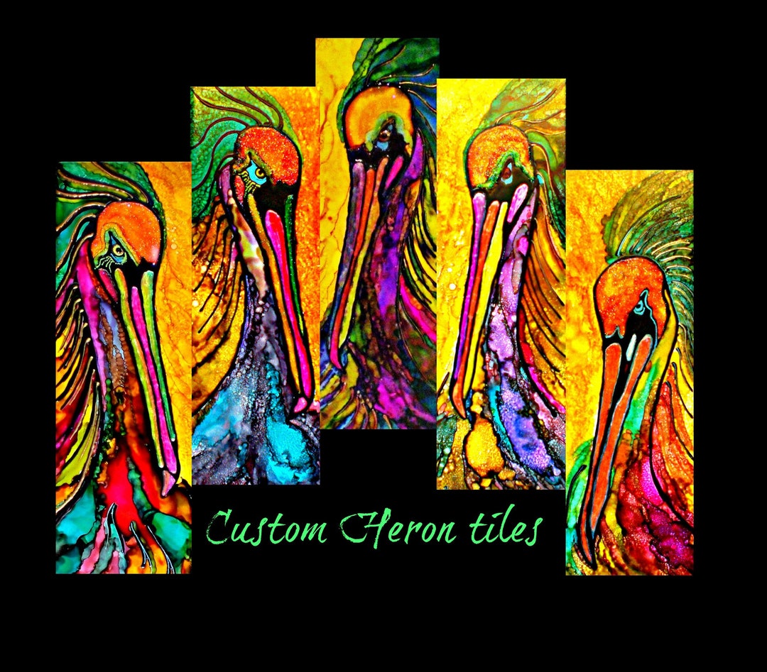 Great Blue Heron Paintings Heron Tile Painting Heron Etsy