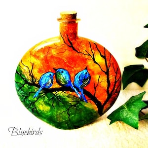 Blue Bird Cremation Urn Hand-Painted for Human Ashes : Unique Sculpted Bluebird Memorial Art