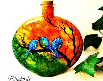 Blue Bird Cremation Urn Hand-Painted for Human Ashes : Unique Sculpted Bluebird Memorial Art