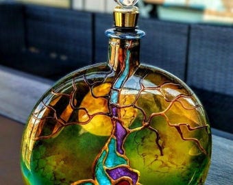 Tree Of Life Hand-Painted Cremation Urn for Human Ashes - Memorial Glass Ash Holder Tree of Life - Funeral Urn for Human Ashes