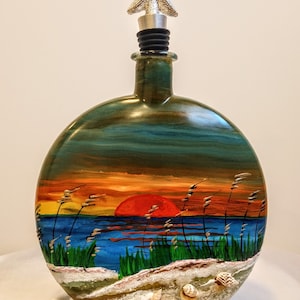 coastal urns for human ashes , tropical cremation urn ,  sunset cremation urns , hand painted memorials , beach themed cremation ash urn