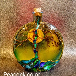 tree of life urn
colors -- peacock color blend
cork top