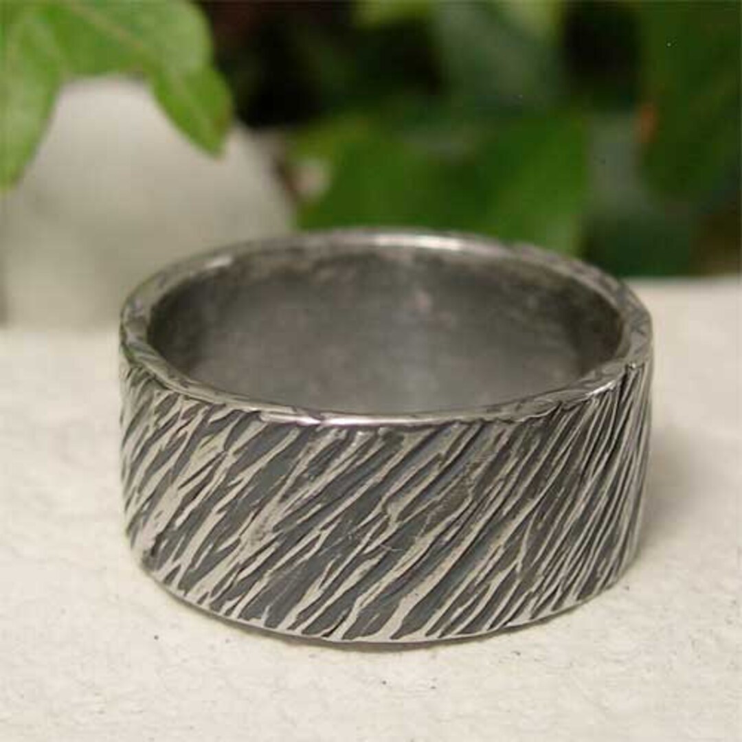 Tree Bark Ring Wood Texture Wide Full Band Sterling Silver Etsy