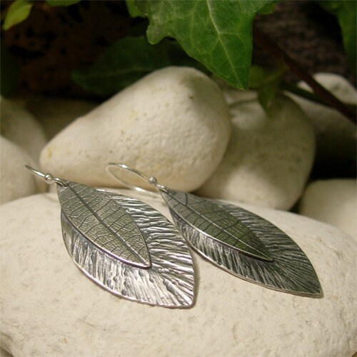 Fine silver fireworks-textured dangle earrings with patina