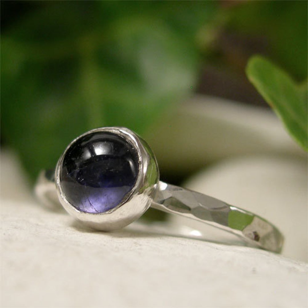 Iolite Ring Dark Blue Stone Ring Sterling Silver Stacking Etsy