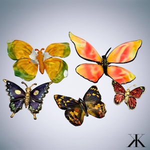 Group of Vintage Metal, Tin, and Enamel Butterfly Brooches Pins Mid Century