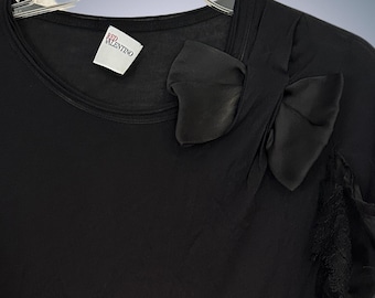 Y2K Red Valentino Black T-Shirt: Lace & Bow Accents (Size S-M)