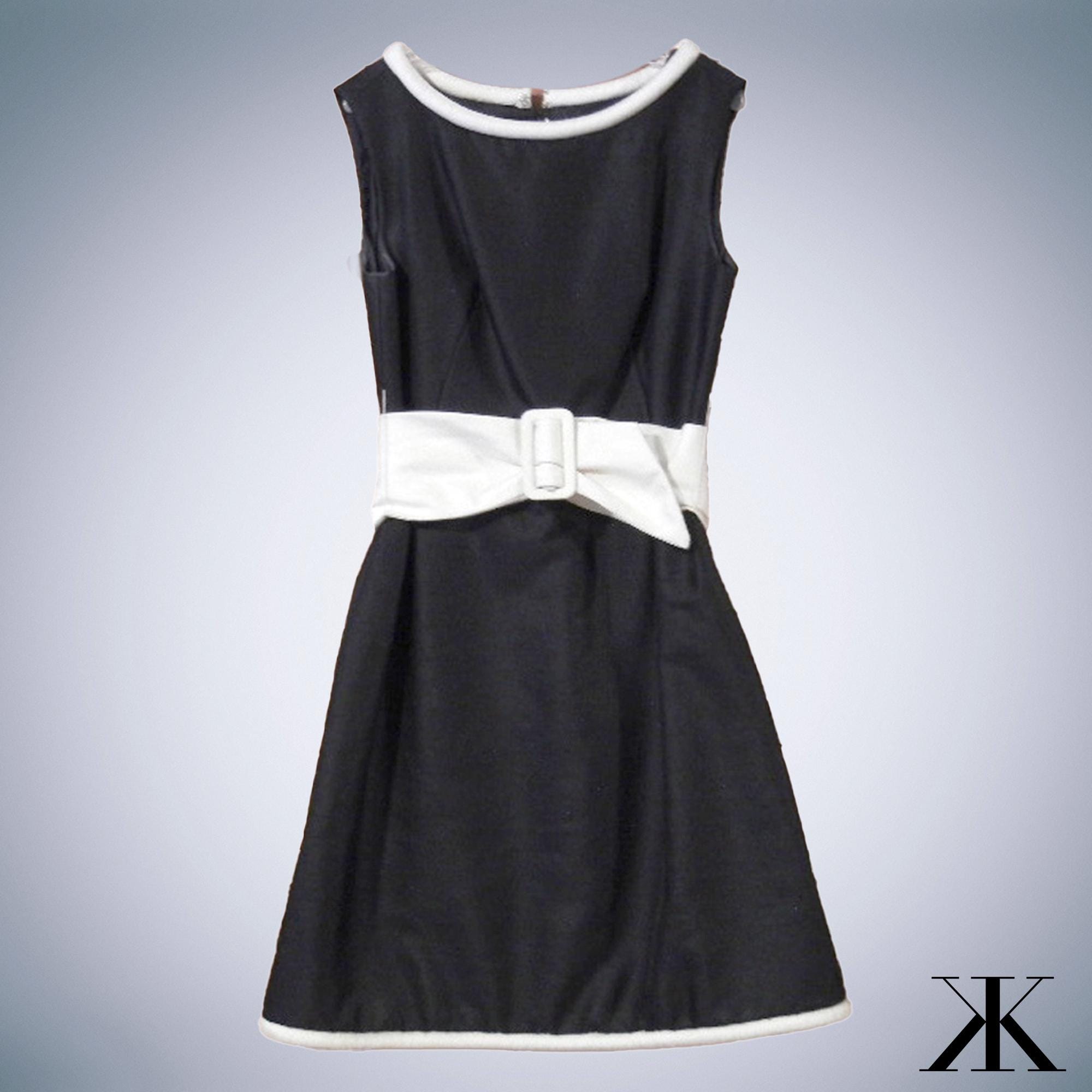 Vintage "Audrey Hepburn" style black with white bow band, fit and flare dress
