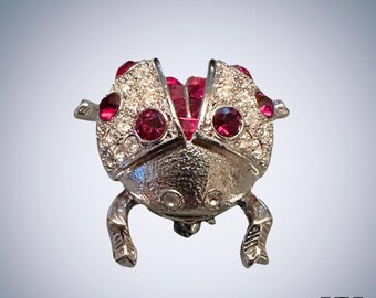 Strass et émail broche coccinelle vintage - France