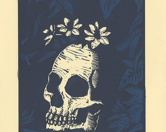 Skull Bloom - Xilografía