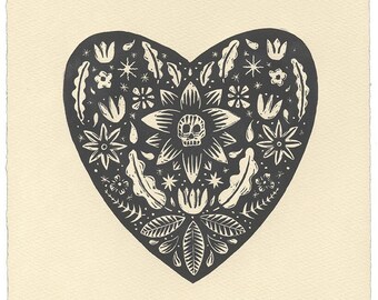 Heart Skull  - Relief Print