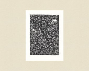 Ampersand Snake - Woodcut Print