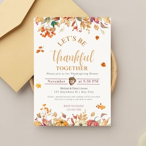 Plantilla de invitación de Acción de Gracias, digital, editable, otoño, cena, imprimible, evento, feriado, reunión familiar, calabaza naranja