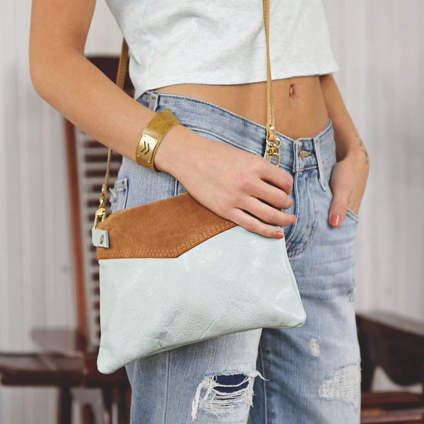 Leather Crossbody Purse - Cross Body Bags For Women - Two Tone Leather Bag