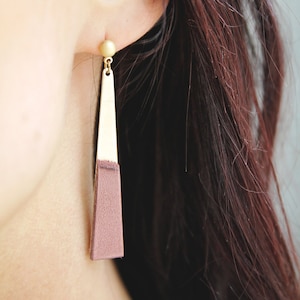 Modern Brass And Leather Dangle Earrings Edgy With a Hint of Boho Style image 3