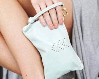 Handmade Small Leather Wristlet Handbag For Women - Available in Black Brown and 40+ other Genuine Leather Options