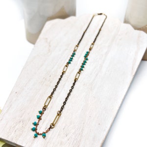 Paperclip Necklace - Long Layering Necklace with Paperclip Chain Links and Turquoise Boho Beads