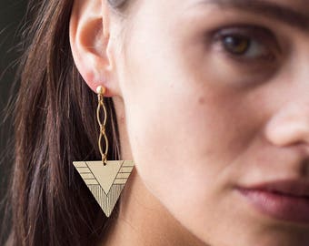 Triangle Earrings - Triangle Dangle - Dangle Earrings - Brass Earrings - Geometric Earring - Earrings For Women - Drop Earring - Nickel Free