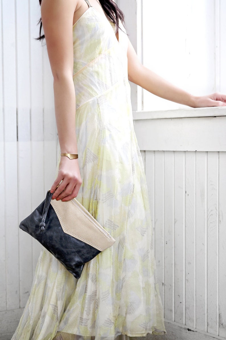 Grand sac à main à bracelet en cuir pour femme Couleurs bicolores avec option en cuir suédé image 2