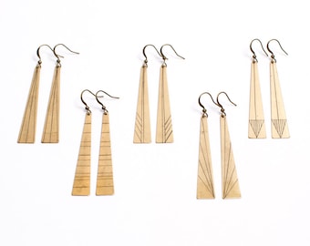 Minimalist Earrings - Brass Earring - Light Weight Earring - Triangle Earring - Long Earring - Dangle Earring - Geometric Earrings - Linear