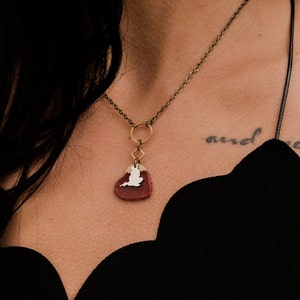 Gift For Her. Leather Heart Pendant Necklace For Women With State Charm. Unique Girlfriend Gift Available In Many Colors Incl Black and Red image 3