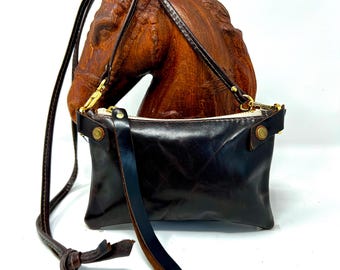 Handmade Small Leather Shoulder Bag Crossbody Purse For Women - Dark Rich Chocolate Brown