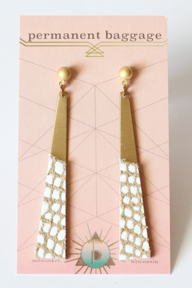 Modern Brass And Leather Dangle Earrings Edgy With a Hint of Boho Style image 4