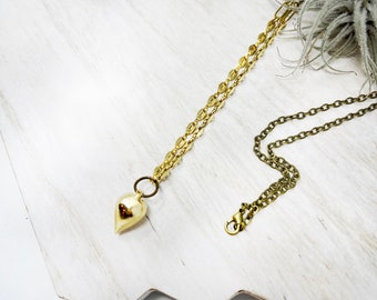 Boho Long Pendulum Layering Necklace With Chunky Brass Chain and Smooth Solid Brass Bulb Pendant - Great for Fidgeting