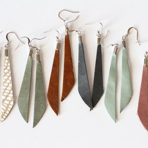 Leather Dangle Earrings Minimalist Boho Style Lightweight And Nickel Free Available in Over 40 colors image 1