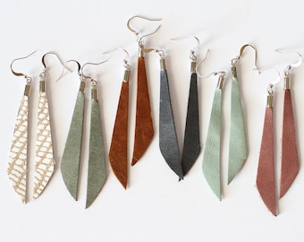 Leather Dangle Earrings - Minimalist Boho Style - Lightweight And Nickel Free - Available in Over 40 colors