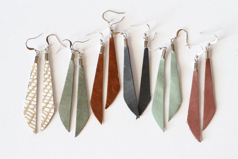 Leather Dangle Earrings Minimalist Boho Style Lightweight And Nickel Free Available in Over 40 colors image 1