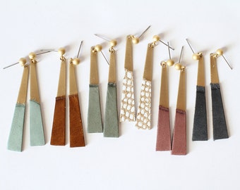 Modern Brass And Leather Dangle Earrings - Edgy With a Hint of Boho Style