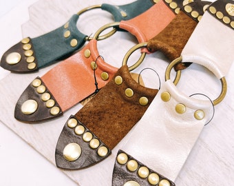 Leather Cuff Bracelet For Women In Brass or Silver - Wide Cuff With Soft Leather and Center Ring - Small Medium Large Extra Large and Custom