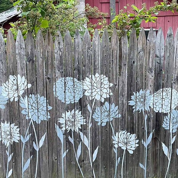 Blooming Flowers Stencil Kit – Flower stencils –  Stencil your fence with large flower stencils – Botanical stencils on wood - DIY decor