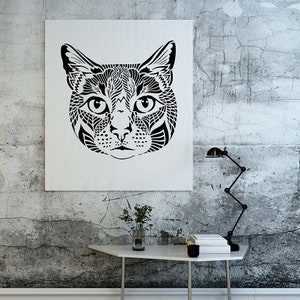 Vaska The Cat Wall Art Stencil - DIY Geometric Design - Animal Stencil for Home Decor