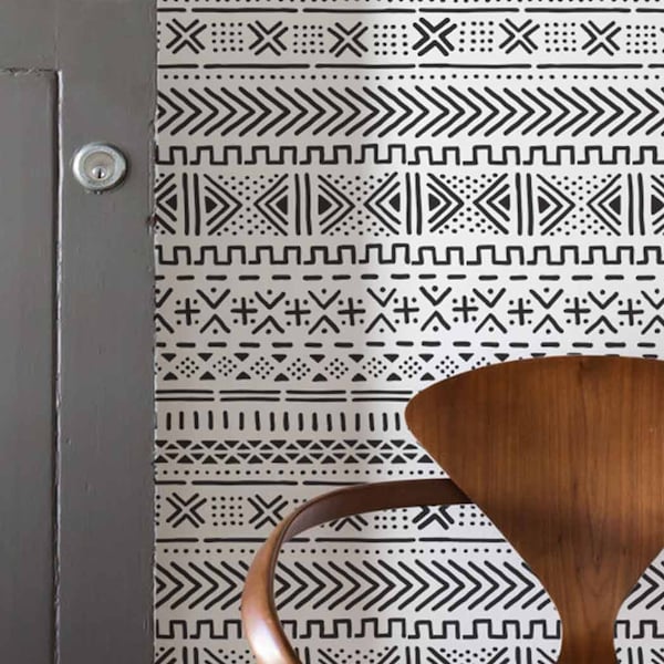 Mudcloth Wall Stencil - LARGE WALL STENCIL – Tribal Wall Stencils - Easy to Use Wall Stencils for a Quick Room Update - Stencils for Walls