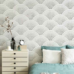 Radiant Scallop Wall Stencil LARGE WALL STENCIL Modern Geometric Wall Stencils Easy to Use Wall Stencils for a Quick Room Update image 2