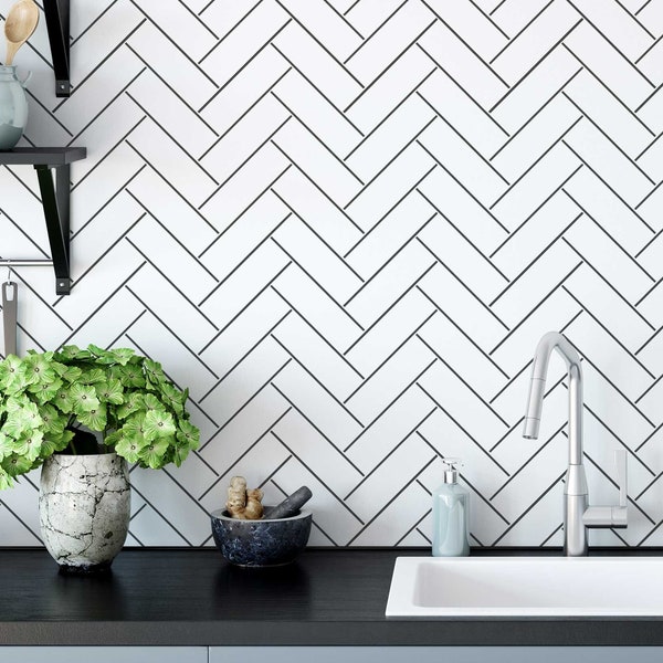 Herringbone Subway Tile Stencil - DIY Subway Tile for Kitchen Backsplash - Reusable Tile Stencils for Home Decor Makeover