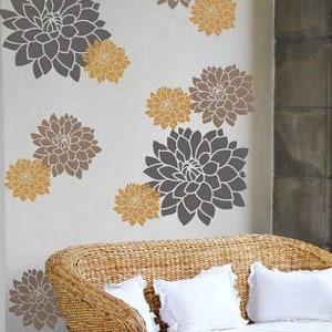 Sunshine Dahlias 2-Piece Stencil Floral Stencil Kit - WALL ART STENCIL instead of Decal - Easy to Use Wall Stencils for a Quick Room Update