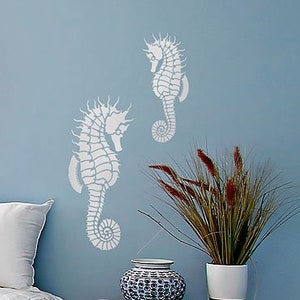 Seahorse Wall Art Stencil WALL ART STENCILS Easy to Use Wall Art Stencils for a Quick Room Update Nautical Stencils for Walls image 1