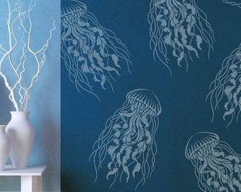 Large Jellyfish Stencil - WALL ART STENCIL instead of Decals - Easy to Use Wall Stencil for a Quick Room Update – Nautical Stencil for Walls