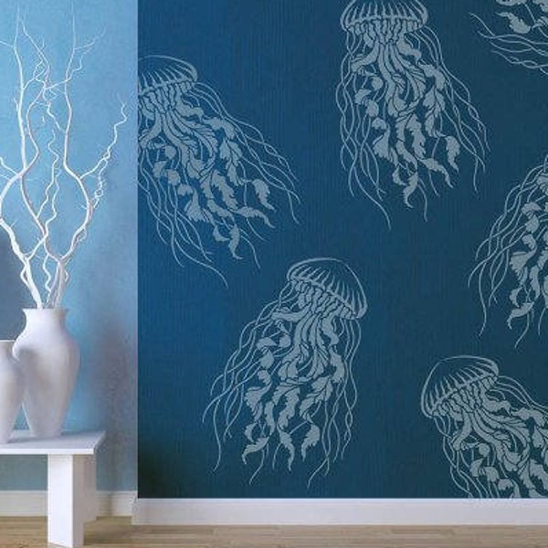 Large Jellyfish Stencil - WALL ART STENCIL instead of Decals - Easy to Use Wall Stencil for a Quick Room Update – Nautical Stencil for Walls
