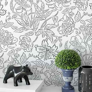 Line Art Flowers Wall Stencil - Detailed Botanical Wall Stencil for DIY Room Transformation - Elegant Floral Stencil Perfect for a Nursery