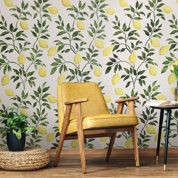 Lemons Wall Stencil - LARGE WALL STENCILS instead of Wallpaper - Easy to Use Wall Stencils for a Quick Room Update - Stencils for Walls