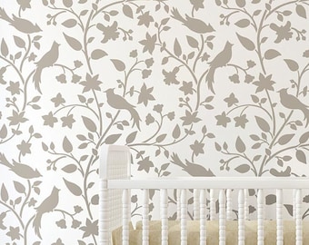 Birds On A Vine Stencil - LARGE WALL STENCIL - Easy to Use Wall Stencils for a Quick Room Update - Stencils instead of Wallpaper or Decals