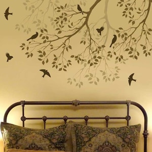 Wall Stencil Spring Songbirds Tree Branch Stencil for Walls Bird Stencil Large Stencil For Wall Painting DIY Woodland nursery ideas image 1