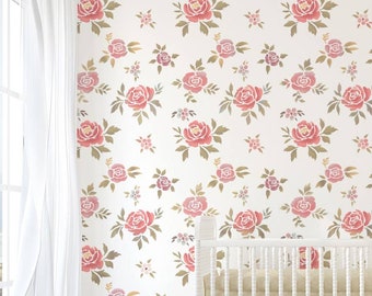 Sweet Roses Wall Stencil - Wall Stencils Instead of Floral Wallpaper - Floral Stencil - Rose Stencil - Romantic Accent Wall - Floral Nursery