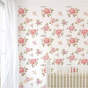 Sweet Roses Wall Stencil - Wall Stencils Instead of Floral Wallpaper - Floral Stencil - Rose Stencil - Romantic Accent Wall - Floral Nursery